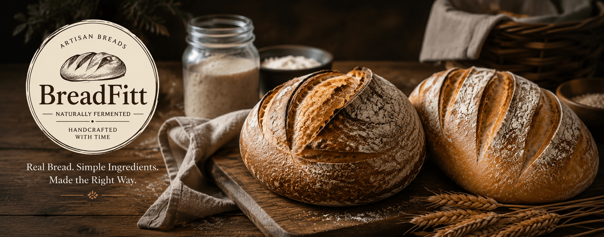 BreadFitt sourdough loaves with the BreadFitt logo badge